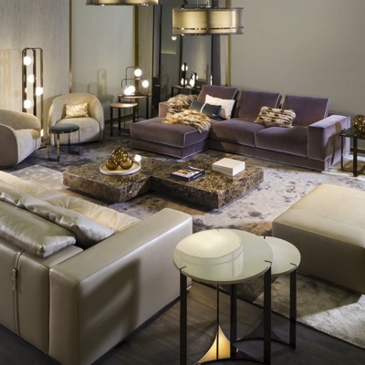 意大利Fendi Casa品牌 现代轻奢皮革沙发组合