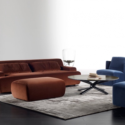 意大利MERIDIANI品牌 现代橙色绒布沙发组合