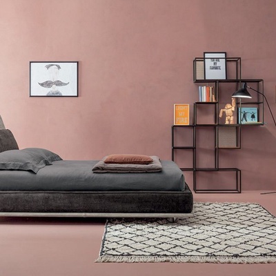 意大利TWILS品牌 工业风布艺双人床书架