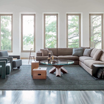 意大利Cassina品牌 现代布艺转角沙发茶几组合