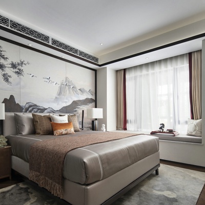 创时空设计 新中式皮革双人床