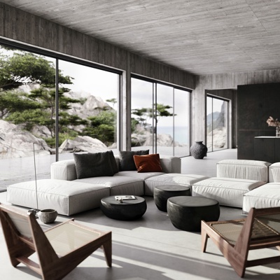 现代布艺转角沙发组合