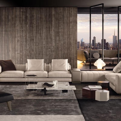 意大利MINOTTI品牌  现代转角沙发茶几组合