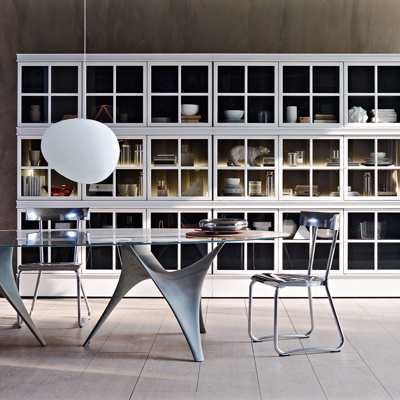 意大利Molteni&C品牌 现代圆形玻璃餐桌椅