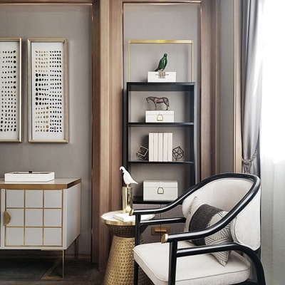 天鼓设计 新中式边柜休闲椅组合