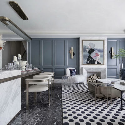 羽果设计 法式混搭客厅餐厅