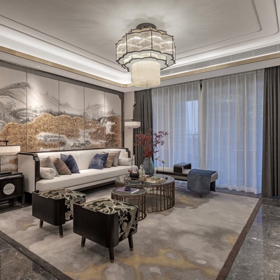 创域设计 新中式客厅3d模型