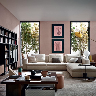 意大利Molteni&C品牌  现代转角沙发茶几组合