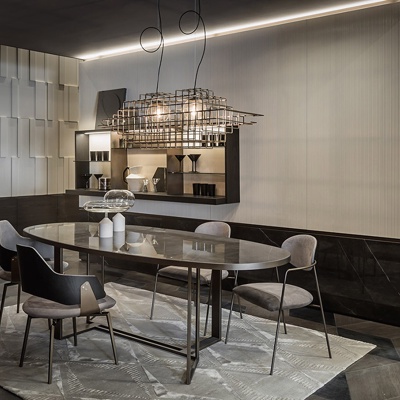 意大利SHAKE品牌 现代椭圆铁质餐桌椅