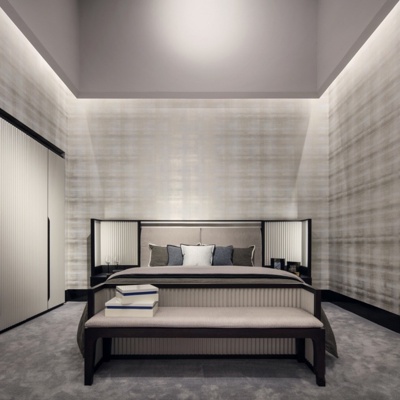 梁景华设计 现代复古布艺双人床