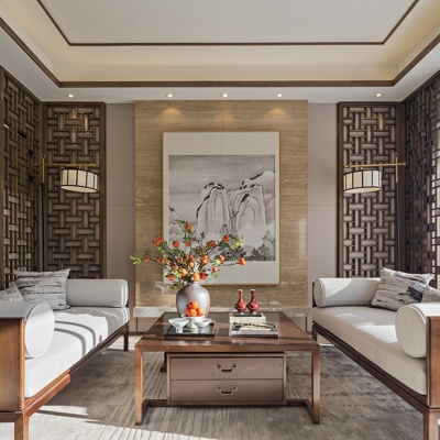 观致装饰设计 新中式会客室