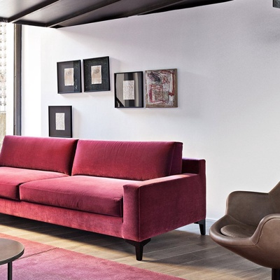 意大利Meridiani 现代红色双人沙发茶几