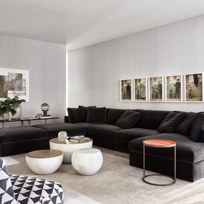 意大利Meridiani 现代黑色转角沙发茶几