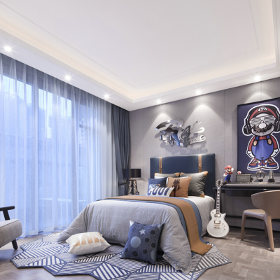 岳蒙设计  现代卧室男孩房