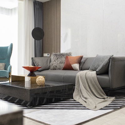 吾界设计 现代皮革沙发组合