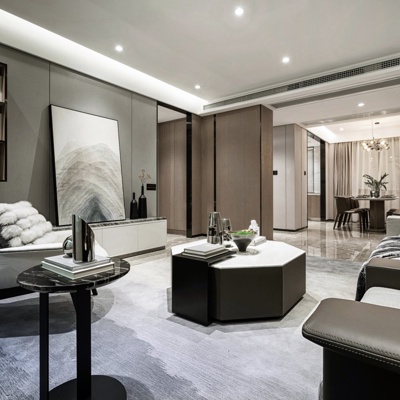 SDD上达设计 现代轻奢客厅餐厅