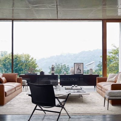 意大利B&BItalia品牌 现代皮革沙发茶几组合