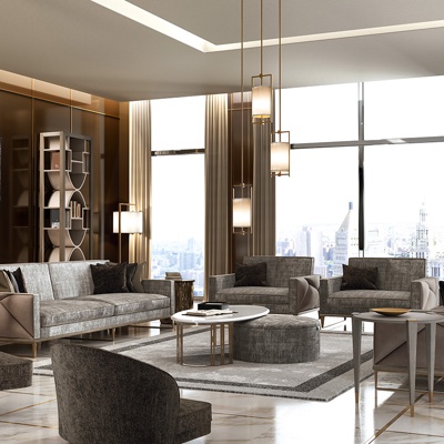 意大利VALDERAMOBILI品牌 现代轻奢布艺沙发组合