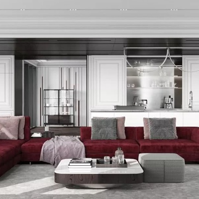 IQOSA设计 现代红色布艺转角沙发组合