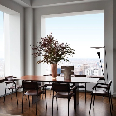 Andre Mellone设计 现代实木皮革餐桌椅