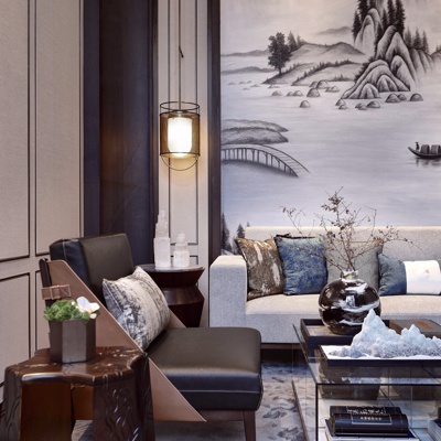 华墨国际设计 新中式售楼处沙发区