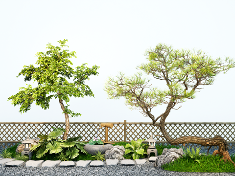  造型迎客松 歪脖树 造型黑松 松树 景观小品su模型 