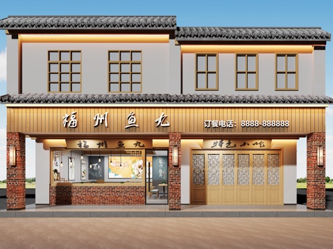  新中式快餐店 小吃店 早餐店 熟食店3d模型 
