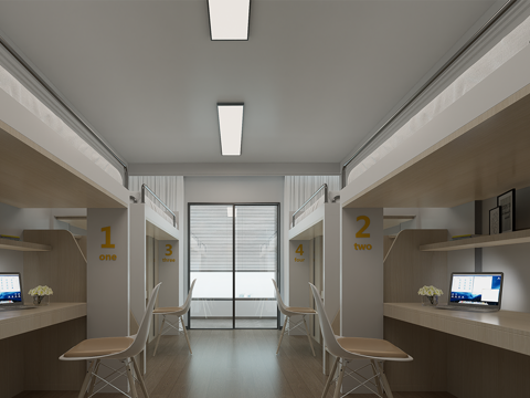  现代酒店客房 学生宿舍su模型 