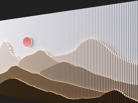  新中式山水景墙 山水格栅景墙3d模型 