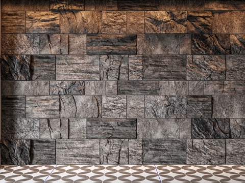毛石背景墙 石材砖块墙su模型