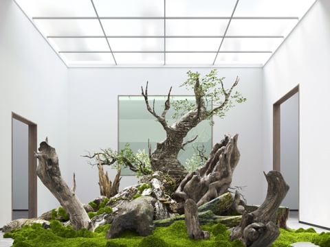  现代室内枯木造景3d模型 