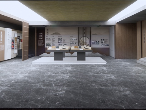  新中式文化展厅  展馆su模型 