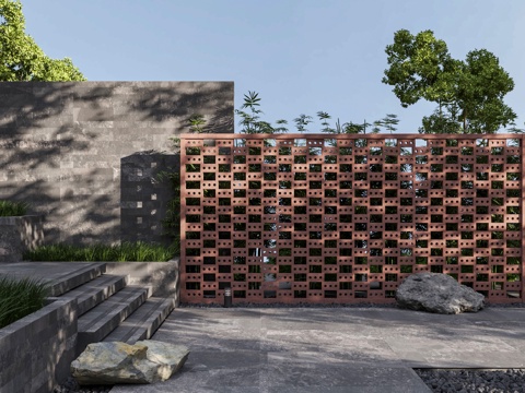  户外砖墙 景墙 红砖墙3d模型 