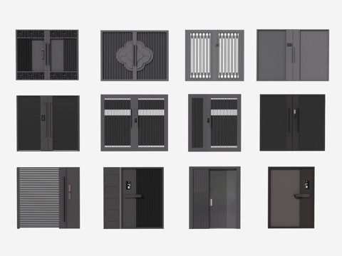 现代庭院不锈钢门 庭院铁门 入户门su模型