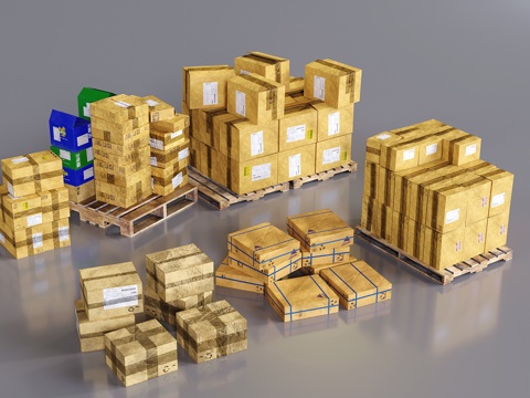  纸箱 包装箱 货物 木托板3d模型 
