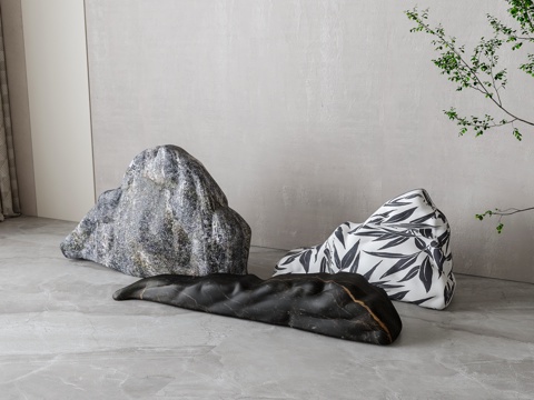  新中式石头 假山 寿山石3d模型 