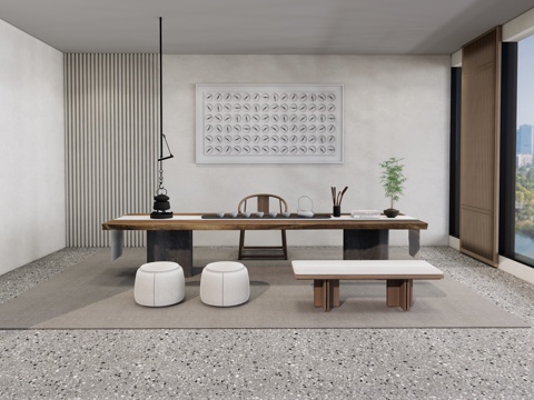  新中式茶桌椅su模型 