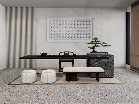  现代茶桌椅su模型 