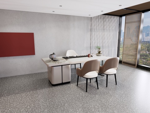  现代茶桌椅su模型 