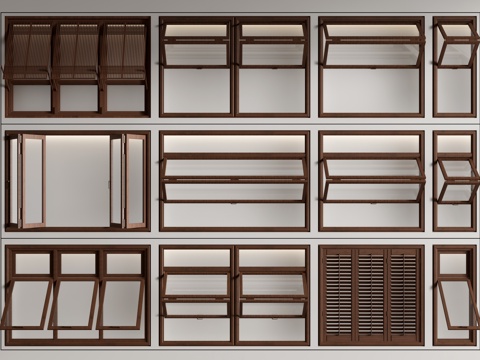 中古风上下折叠窗 窗户 百叶窗 推拉窗su模型
