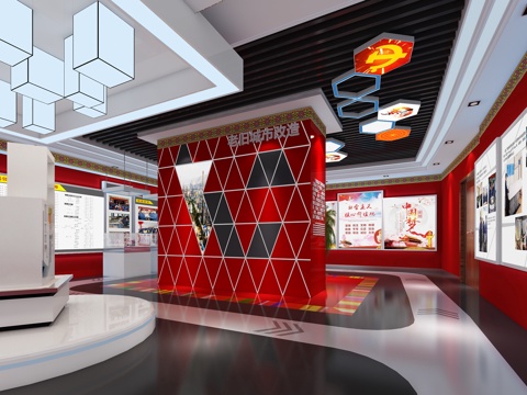  现代党建展厅 党建活动室3d模型 