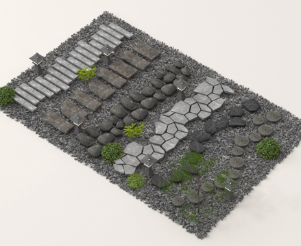  景观汀步 园路 石板路3d模型 