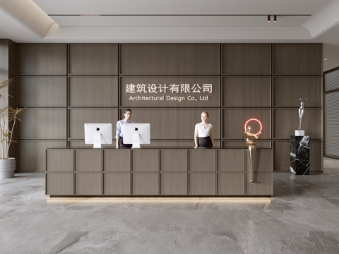  现代公司前台 服务台 大厅su模型 