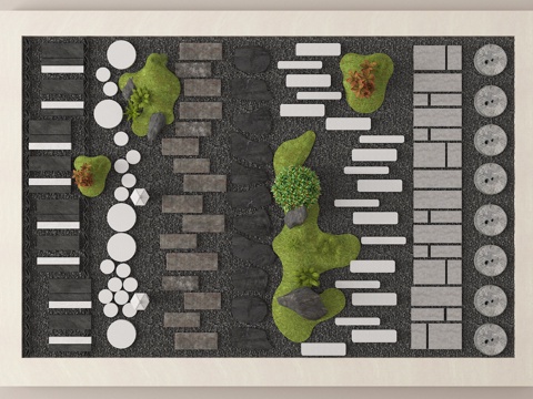  景观园路 公园汀步 石板路3d模型 