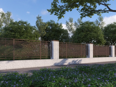 现代围墙 小区围墙3d模型 