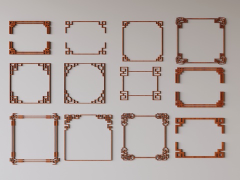  新中式雕花花格 雕花线条 角花su模型 