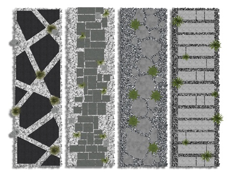  现代汀步 老石板 游步道 碎石块 石头路3d模型 