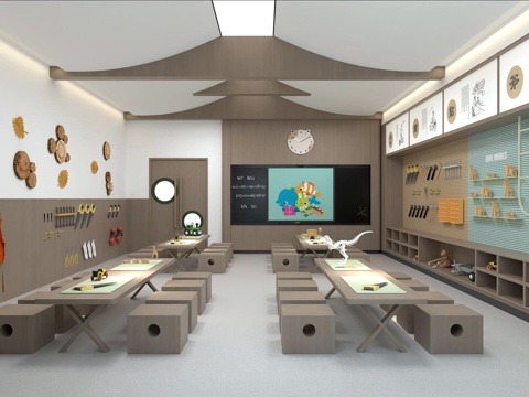  现代幼儿园手工室3d模型 