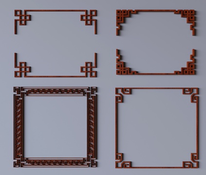  新中式雕花花格 雕花线条 角花su模型 