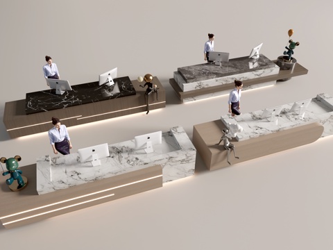  现代公司前台 接待台3d模型 
